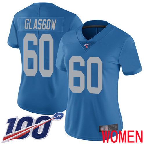Detroit Lions Limited Blue Women Graham Glasgow Alternate Jersey NFL Football #60 100th Season Vapor Untouchable->women nfl jersey->Women Jersey